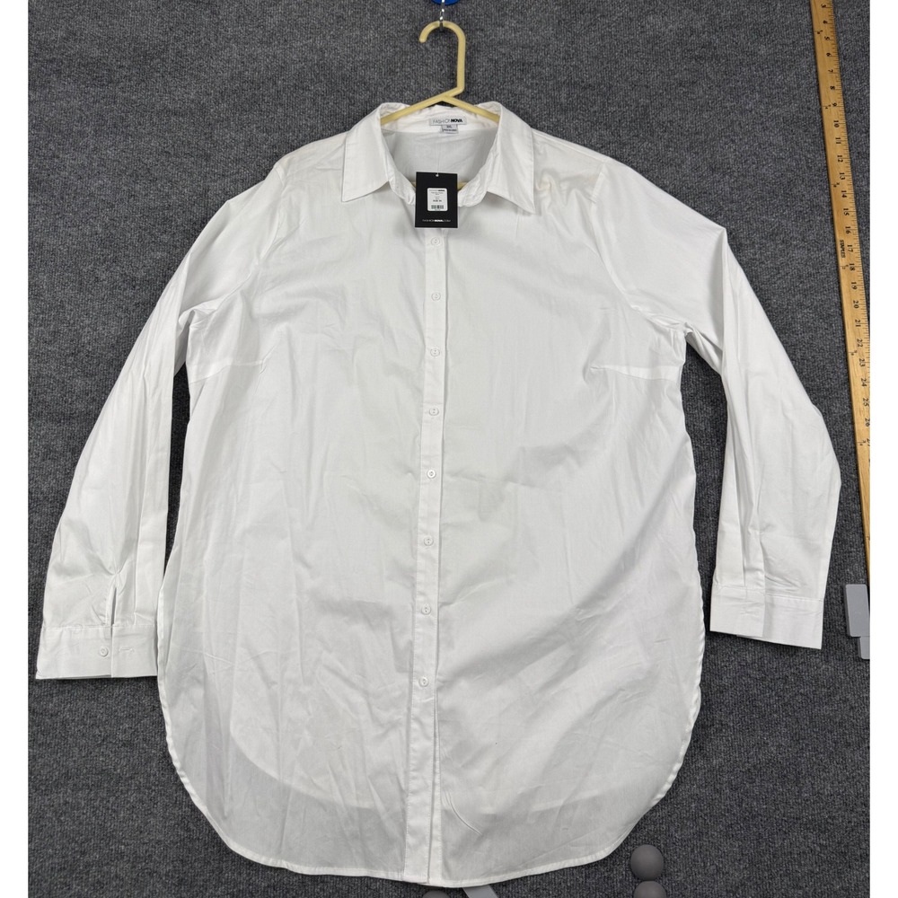 Fashion Nova Tres Chic Poplin Shirt Womens 3XL White Long Sleeve Button Down New